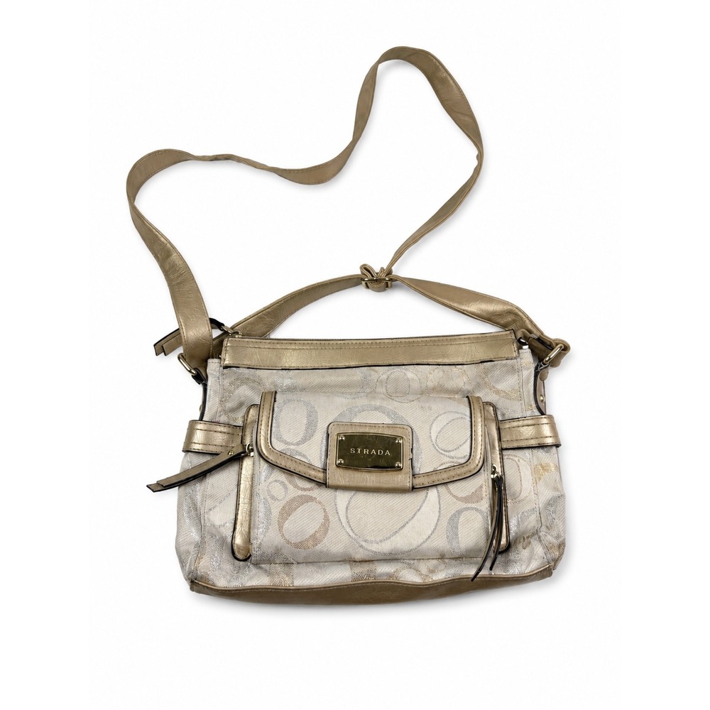 Strada Vintage Y2K Monogram Metallic Gold Shoulder Bag Crossbody Purse
